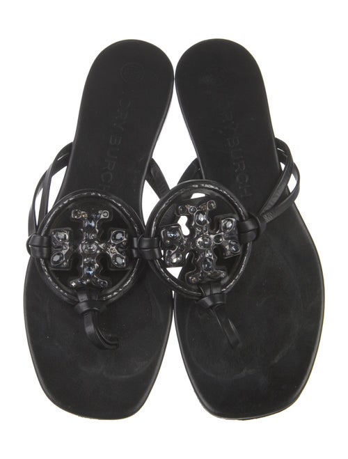 Tory Burch Leather Crystal Embellishments Slides