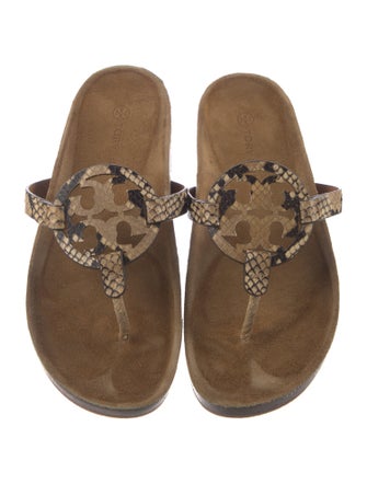 Tory Burch Leather Animal Print Slides