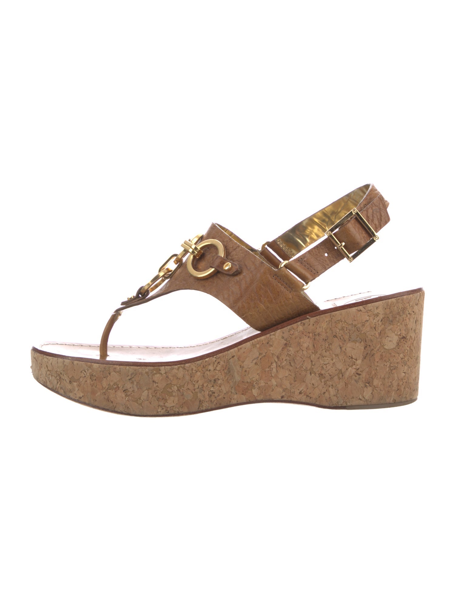 Tory Burch Leather Chain-Link Accents T-Strap Sandals