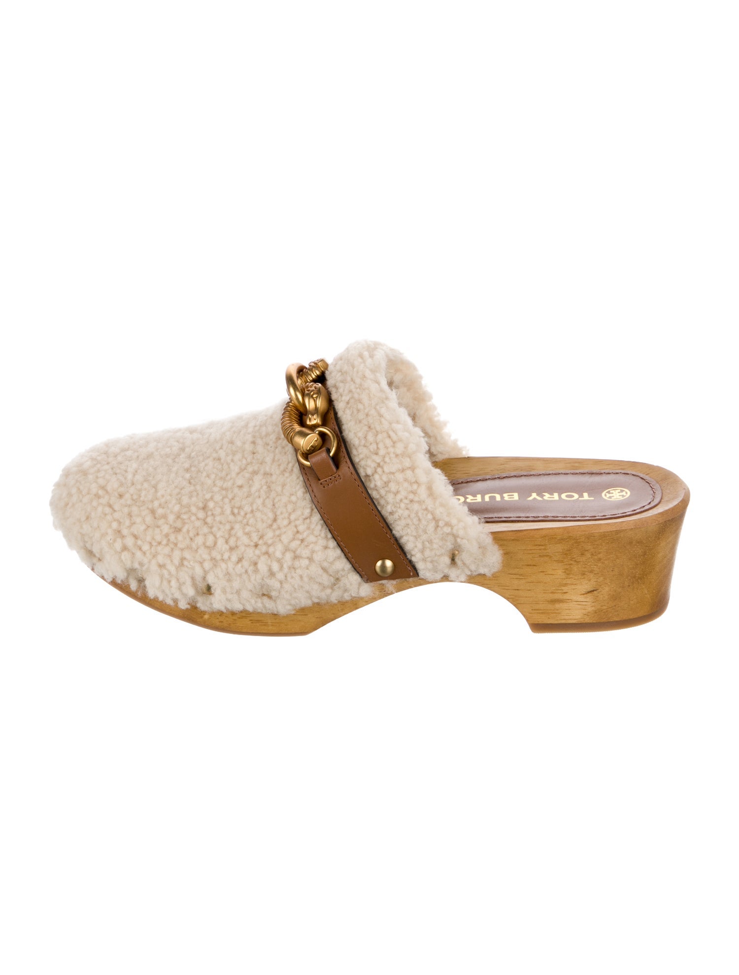 Tory Burch Shearling Chain-Link Accents Mules