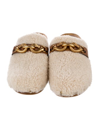 Tory Burch Shearling Chain-Link Accents Mules