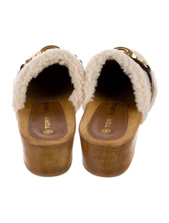 Tory Burch Shearling Chain-Link Accents Mules