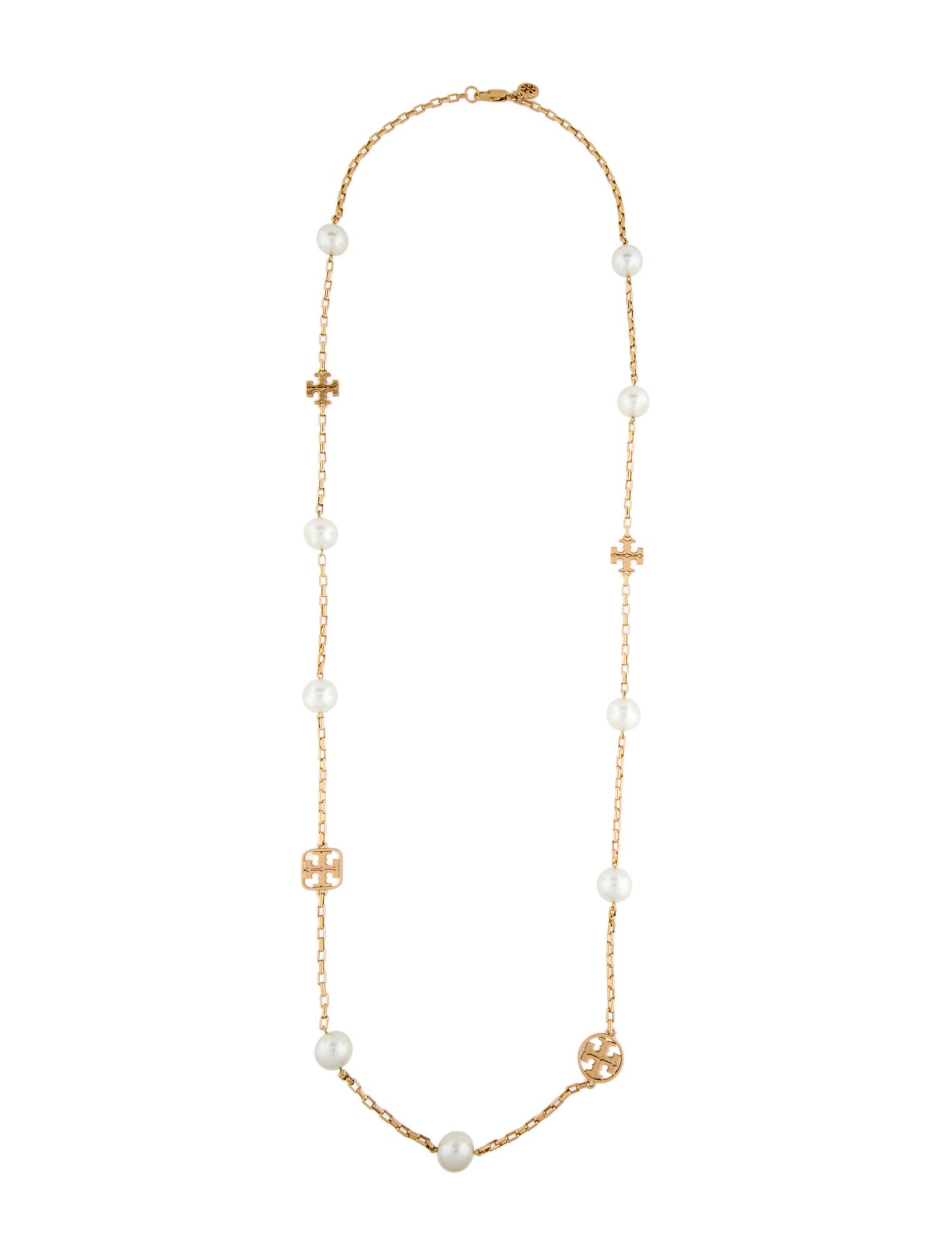 Tory Burch Faux Pearl Logo Station Necklace