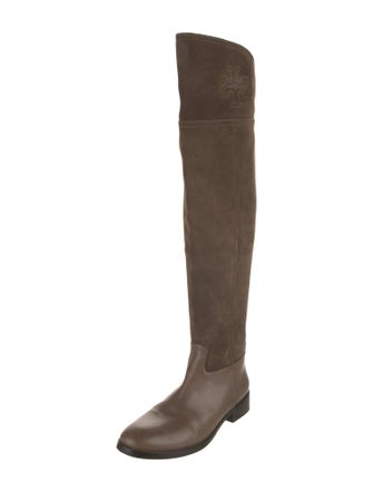 Tory Burch Suede Leather Trim Embellishment Riding Boots