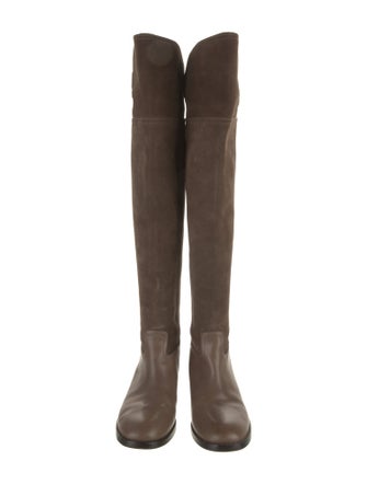 Tory Burch Suede Leather Trim Embellishment Riding Boots