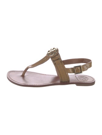 Tory Burch Patent Leather Animal Print T-Strap Sandals