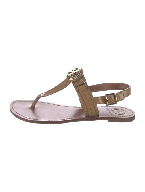 Tory Burch Patent Leather Animal Print T-Strap Sandals