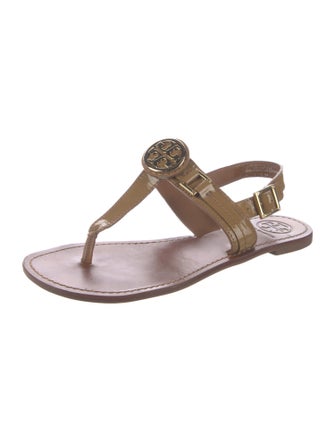 Tory Burch Patent Leather Animal Print T-Strap Sandals