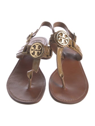 Tory Burch Patent Leather Animal Print T-Strap Sandals