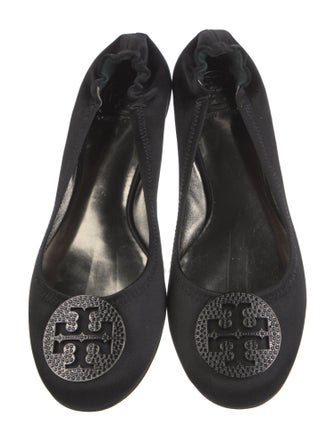 Tory Burch Satin Crystal Embellishments Ballet Flats