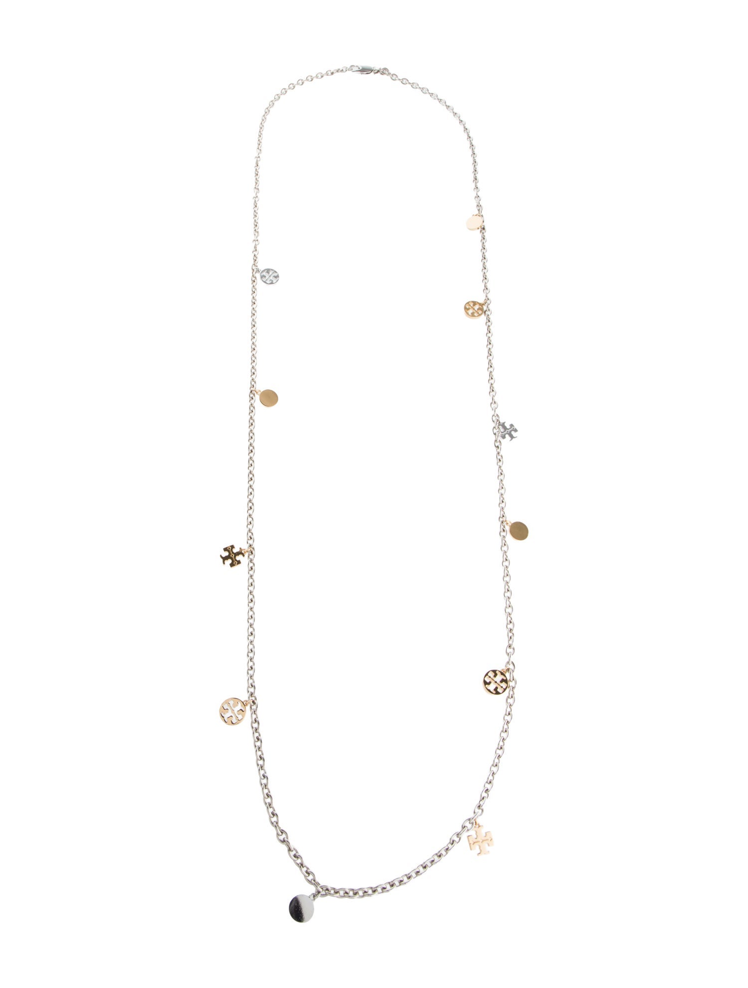 Tory Burch Logo Charm Rosary Station Necklace