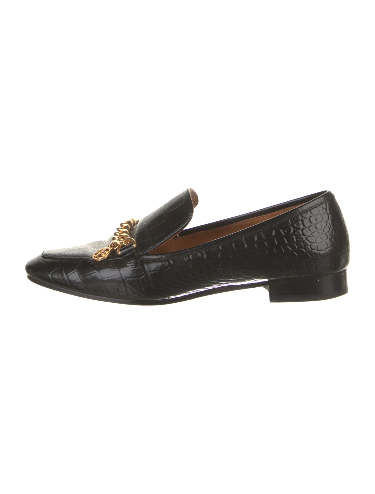 Tory Burch Embossed Leather Chain-Link Accents Loafers