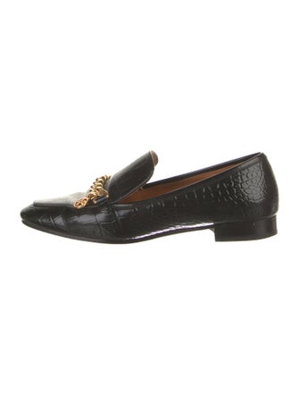 Tory Burch Embossed Leather Chain-Link Accents Loafers