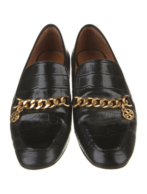Tory Burch Embossed Leather Chain-Link Accents Loafers