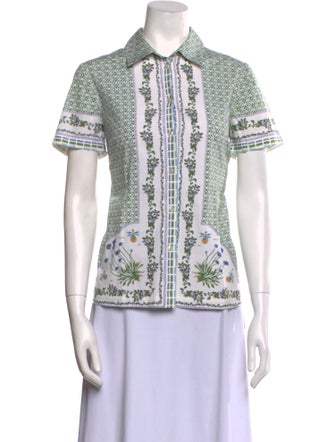 Tory Burch Printed Short Sleeve Button-Up Top