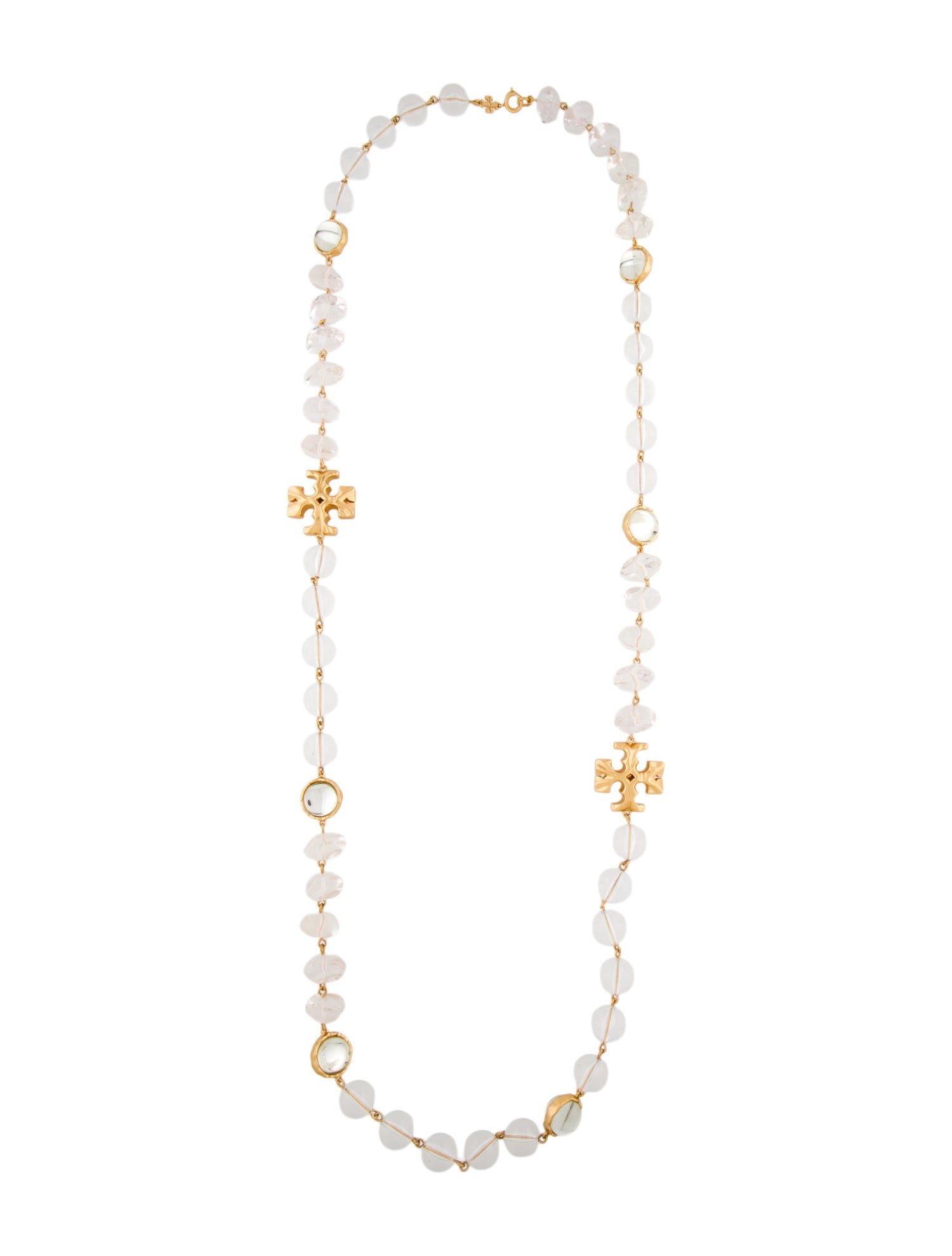 Tory Burch Resin Beaded Logo Long Station Necklace