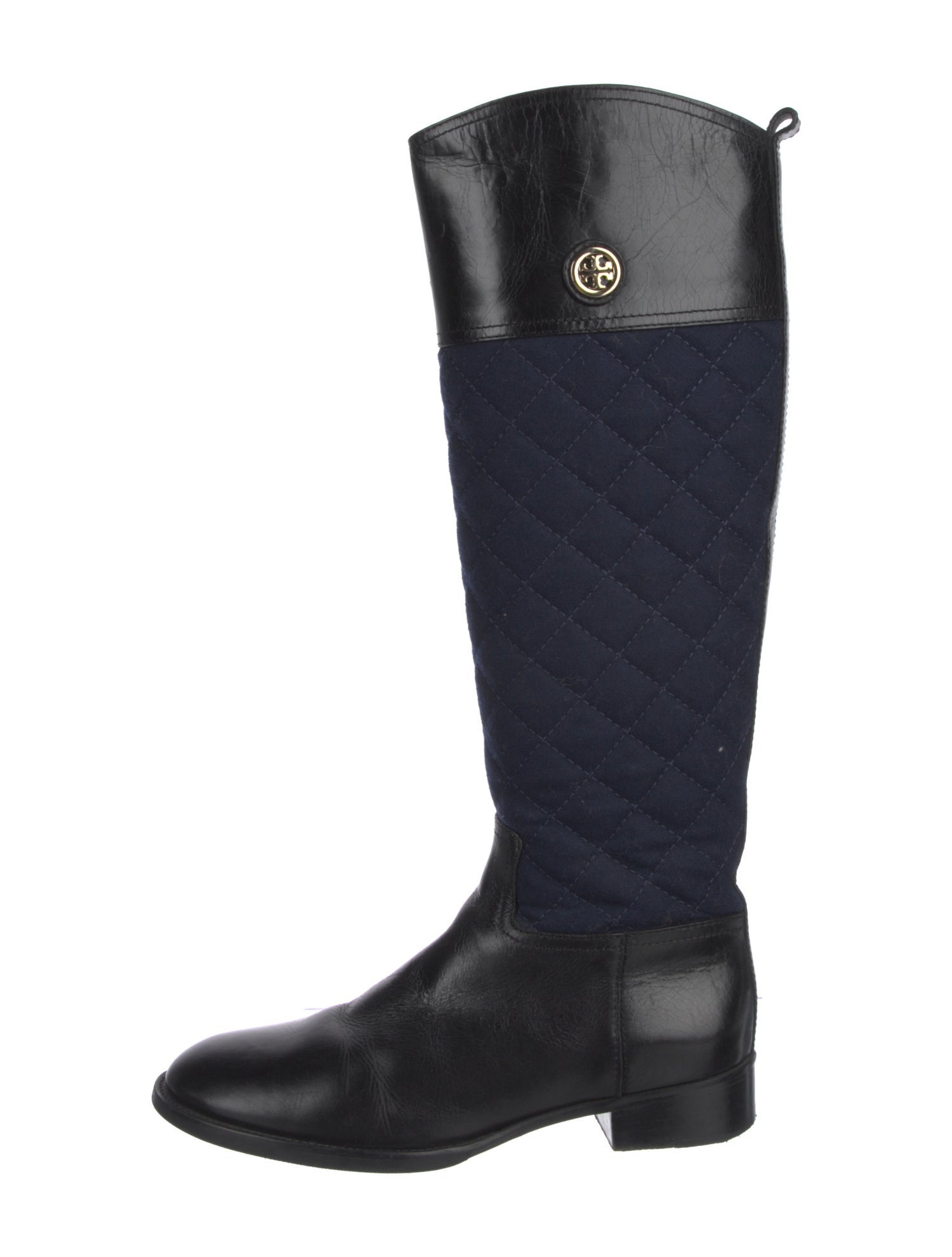 Tory Burch Quilted Pattern Leather Riding Boots