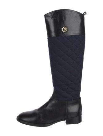 Tory Burch Quilted Pattern Leather Riding Boots