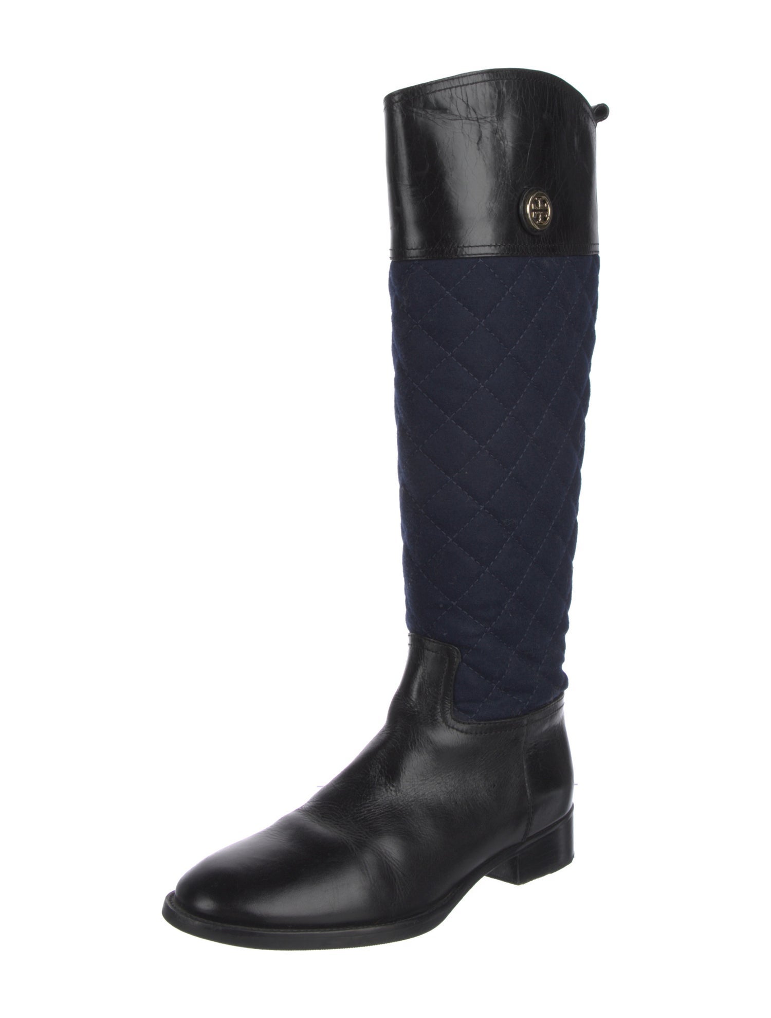 Tory Burch Quilted Pattern Leather Riding Boots