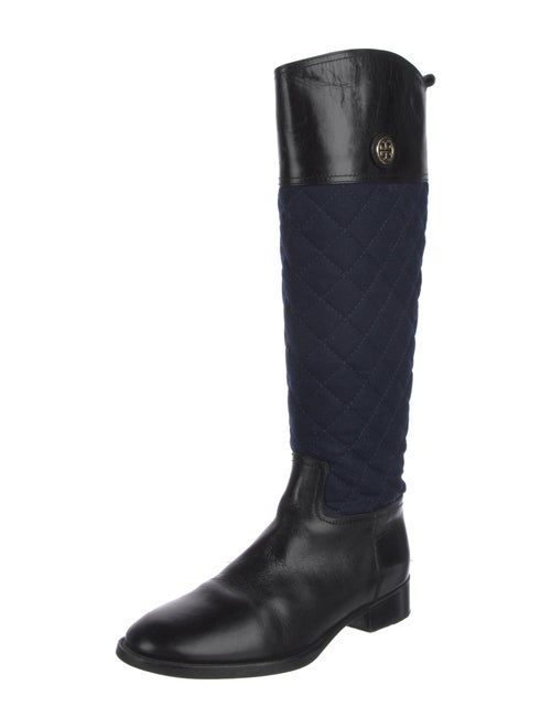 Tory Burch Quilted Pattern Leather Riding Boots