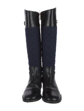 Tory Burch Quilted Pattern Leather Riding Boots