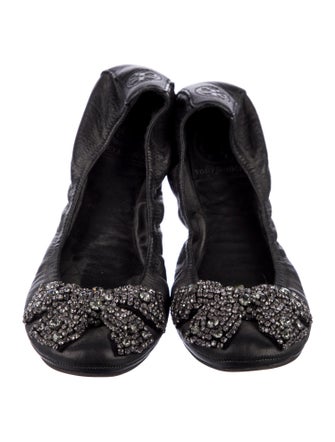 Tory Burch Leather Bow Accents Ballet Flats