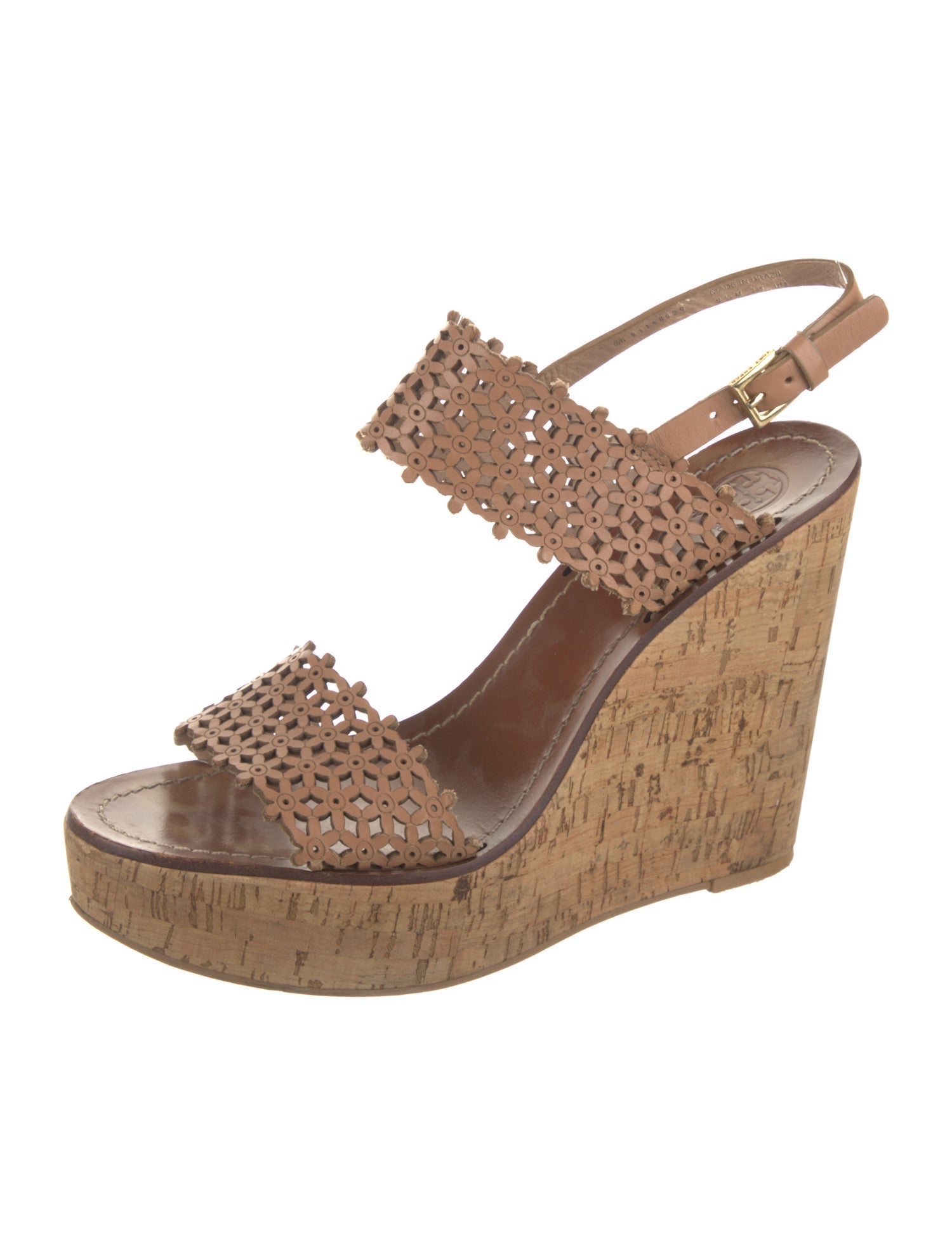 Tory Burch Leather Crochet Trim Slingback Sandals