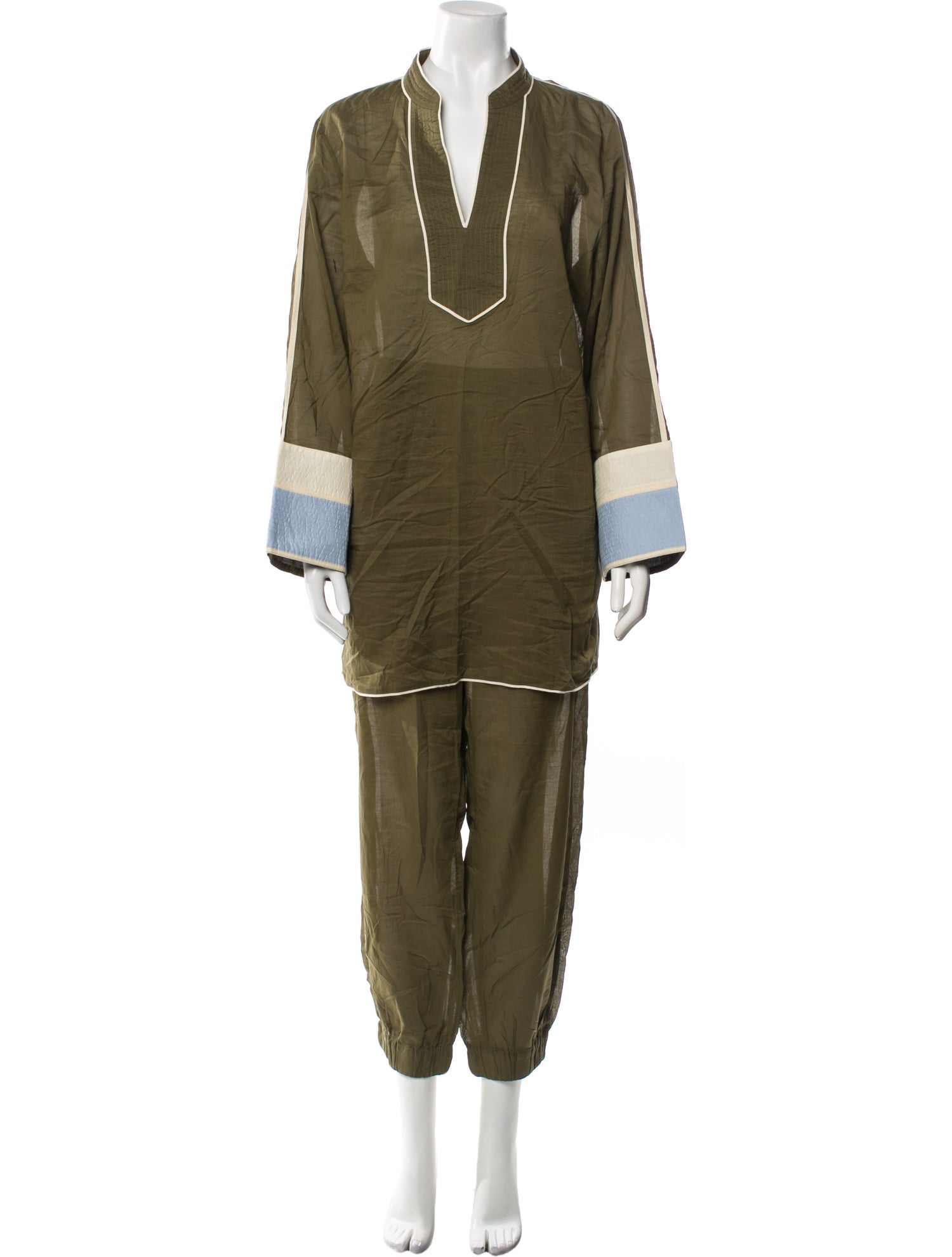 Tory Burch Colorblock Pattern Pleated Accents Pant Set