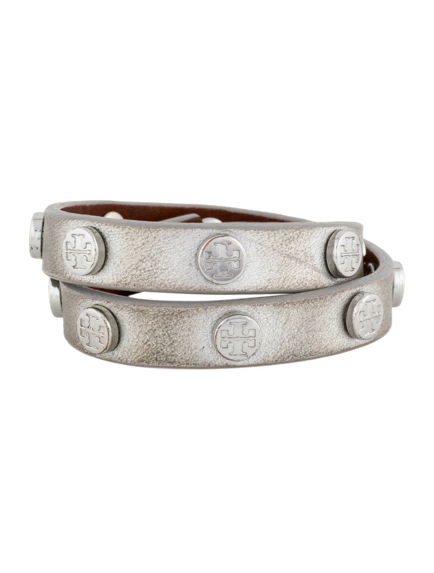 Tory Burch Leather Logo Studded Double Wrap Bracelet