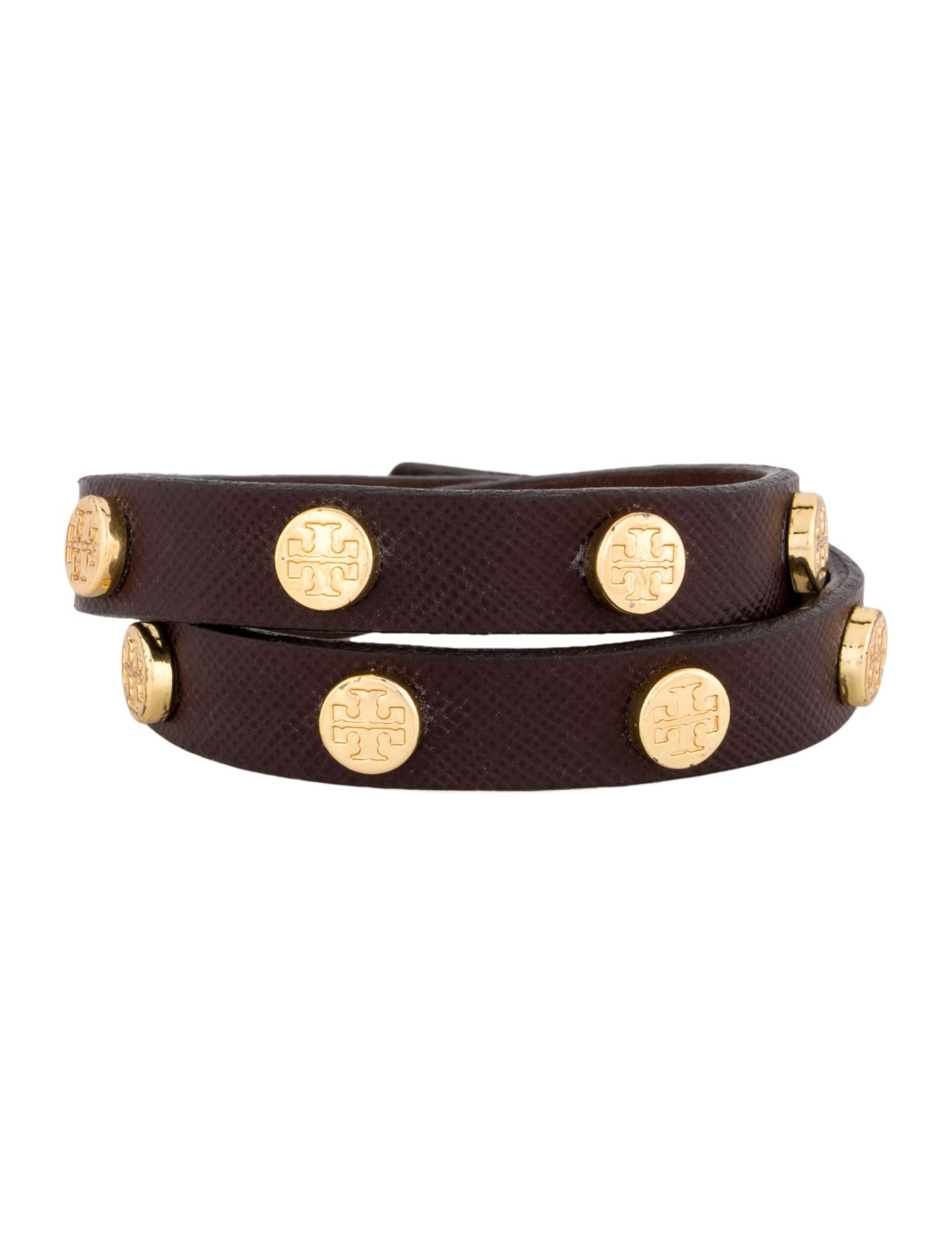 Tory Burch Leather Logo Studded Double Wrap Bracelet