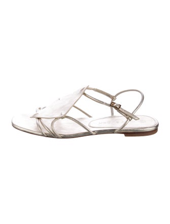 Tory Burch Leather Leather Trim Embellishment T-Strap Sandals