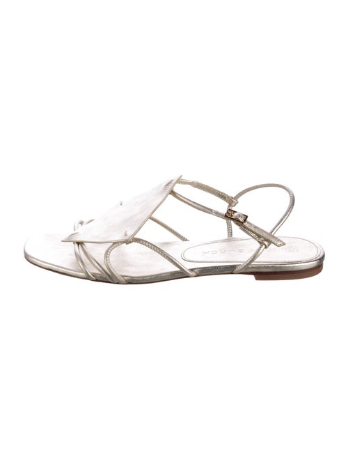 Tory Burch Leather Leather Trim Embellishment T-Strap Sandals