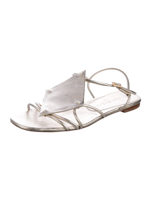 Tory Burch Leather Leather Trim Embellishment T-Strap Sandals