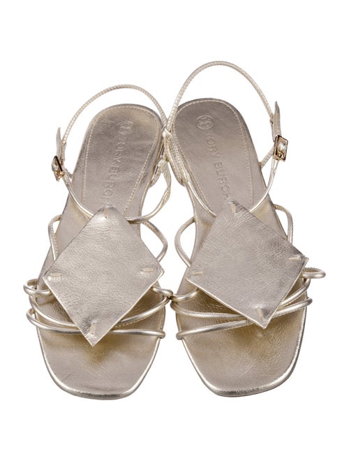 Tory Burch Leather Leather Trim Embellishment T-Strap Sandals