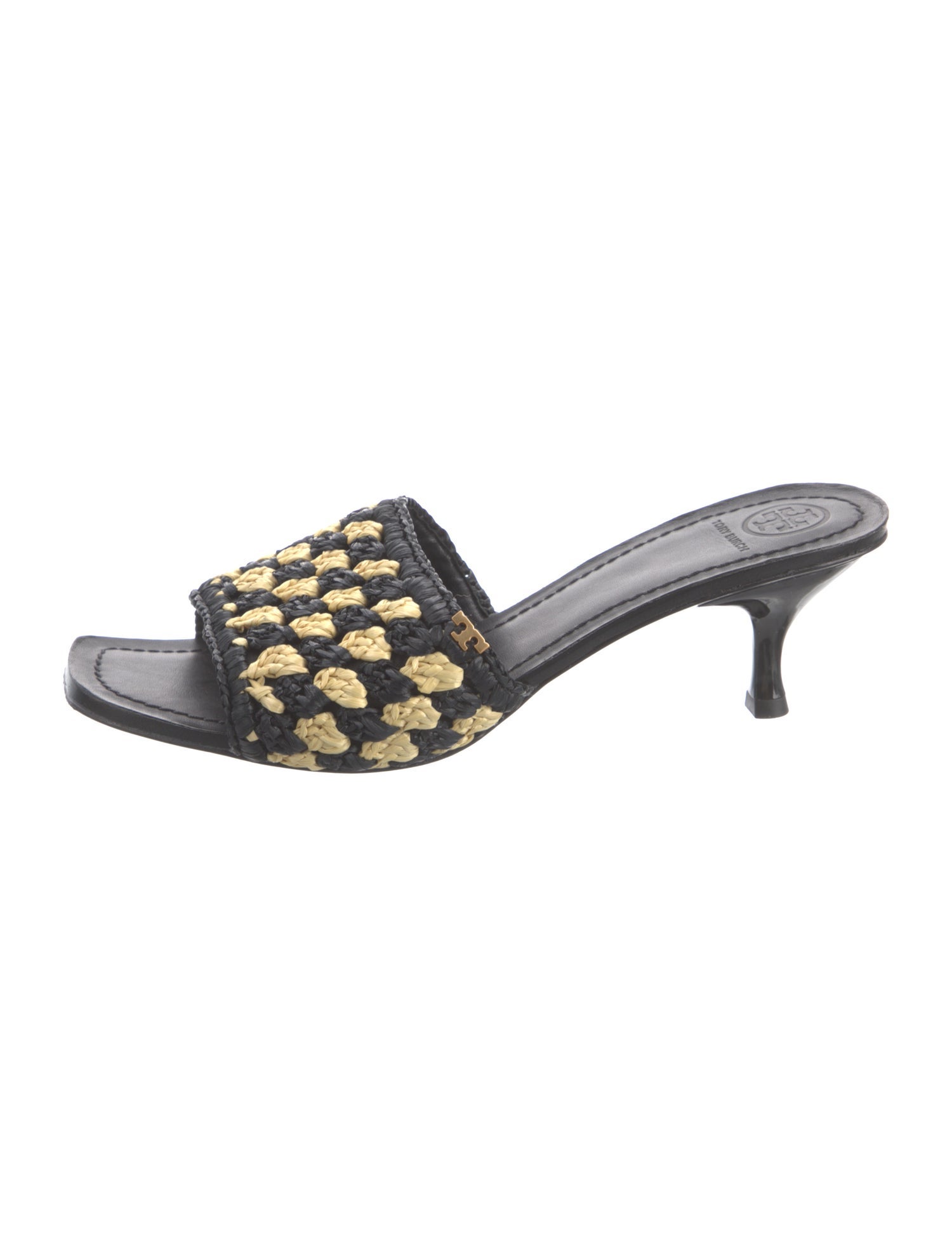 Tory Burch Raffia Colorblock Pattern Slides