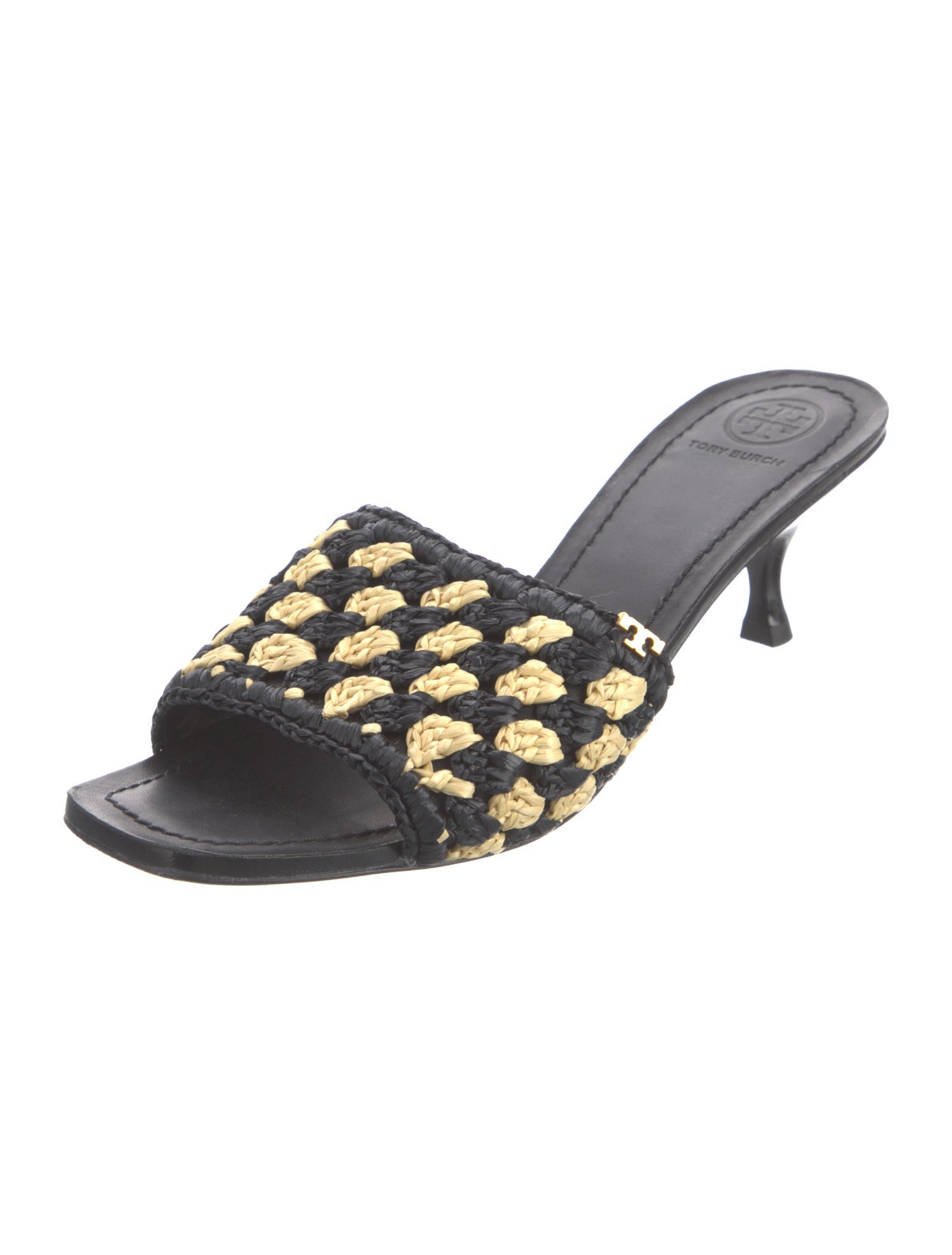 Tory Burch Raffia Colorblock Pattern Slides
