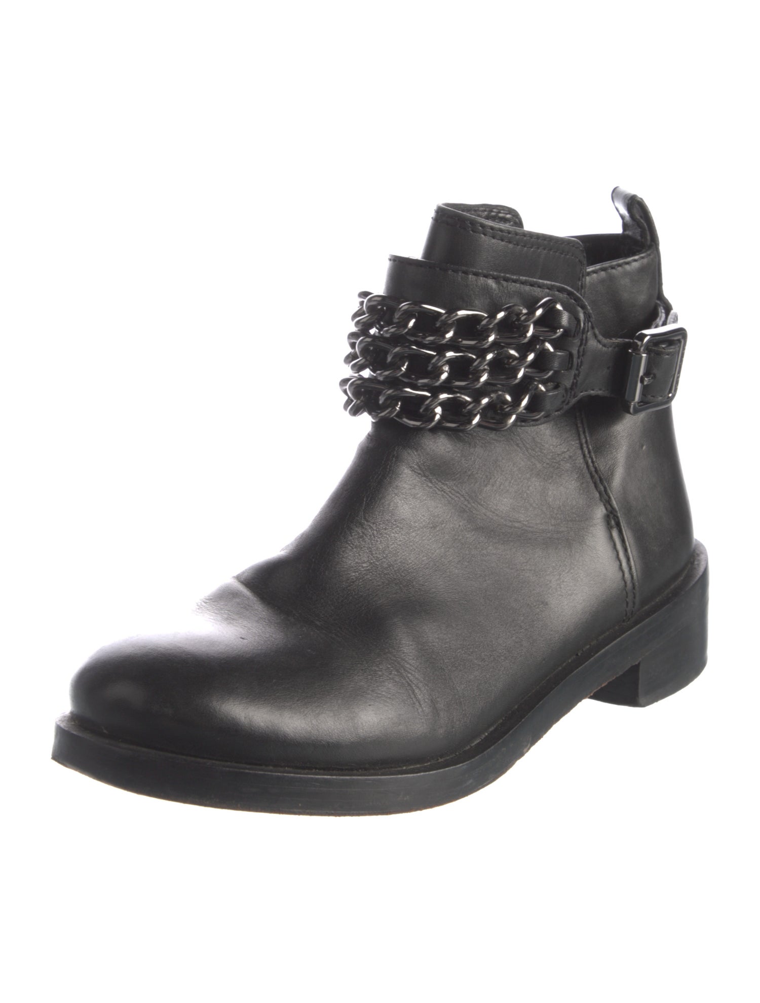 Tory Burch Leather Chain-Link Accents Combat Boots