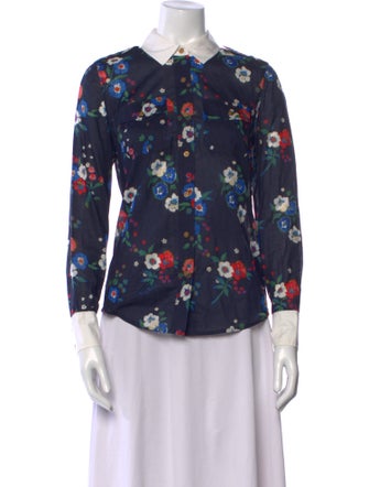 Tory Burch Floral Print Long Sleeve Button-Up Top