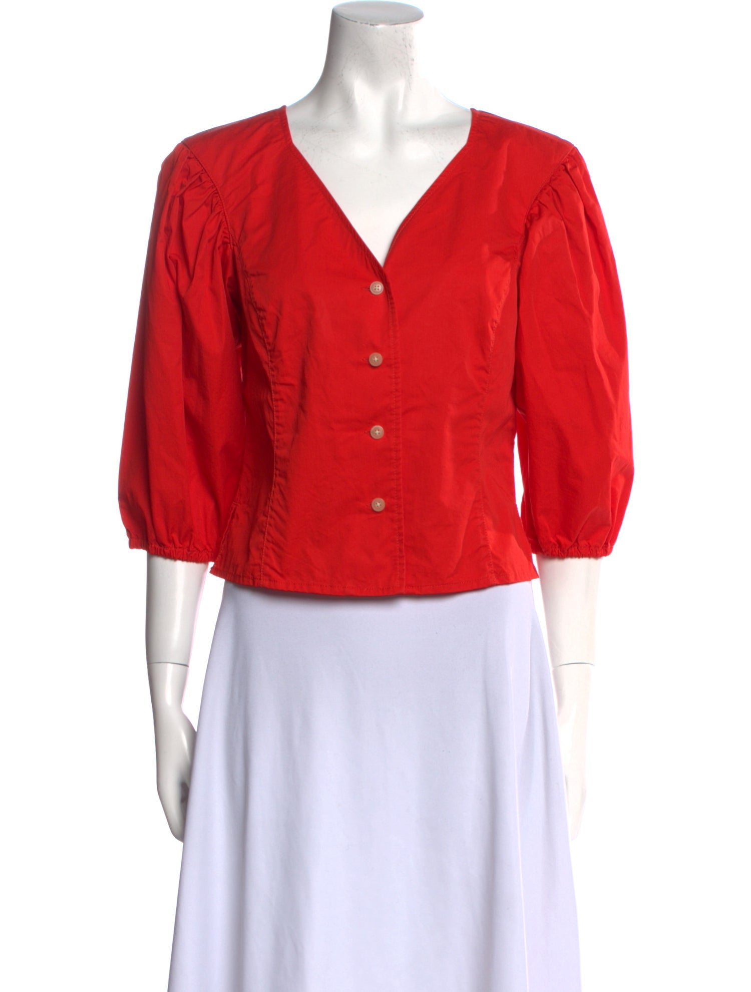 Tory Burch V-Neck Three-Quarter Sleeve Button-Up Top