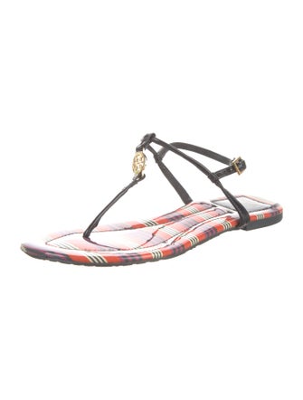 Tory Burch Patent Leather Printed T-Strap Sandals