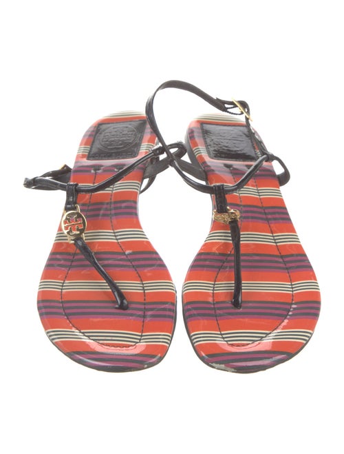 Tory Burch Patent Leather Printed T-Strap Sandals