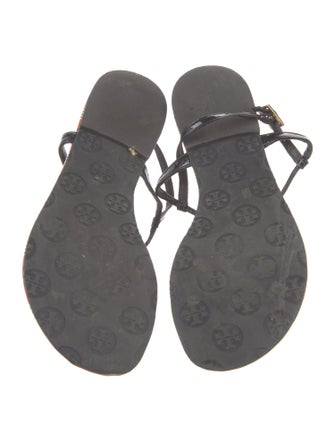 Tory Burch Patent Leather Printed T-Strap Sandals
