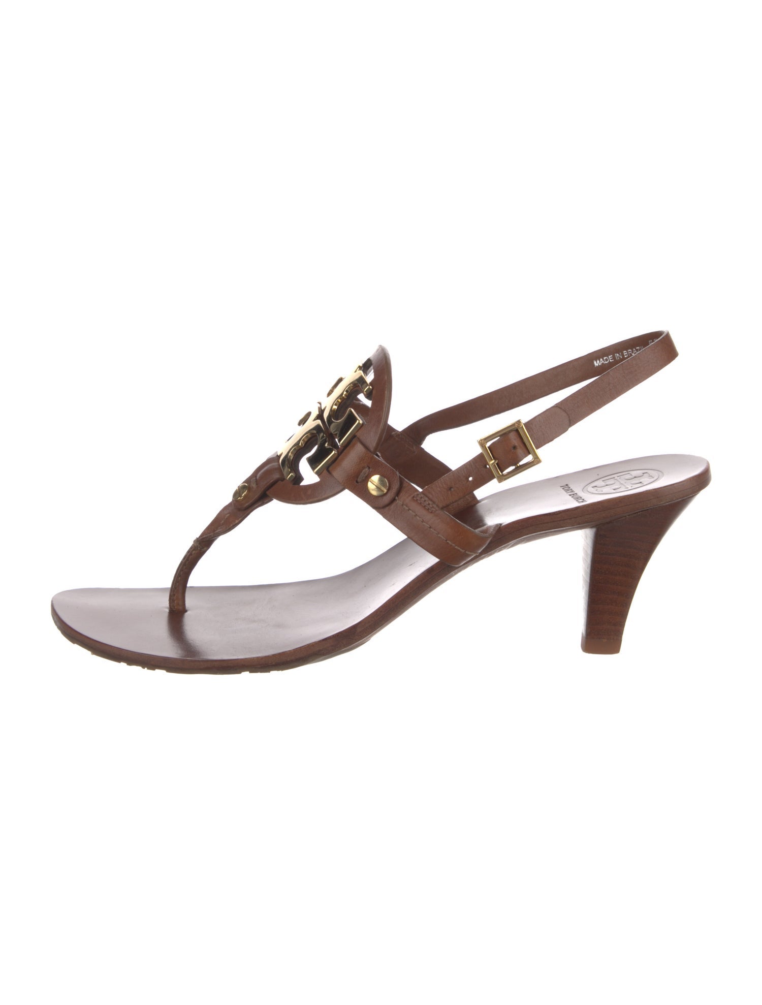 Tory Burch Signature Logo Leather T-Strap Sandals