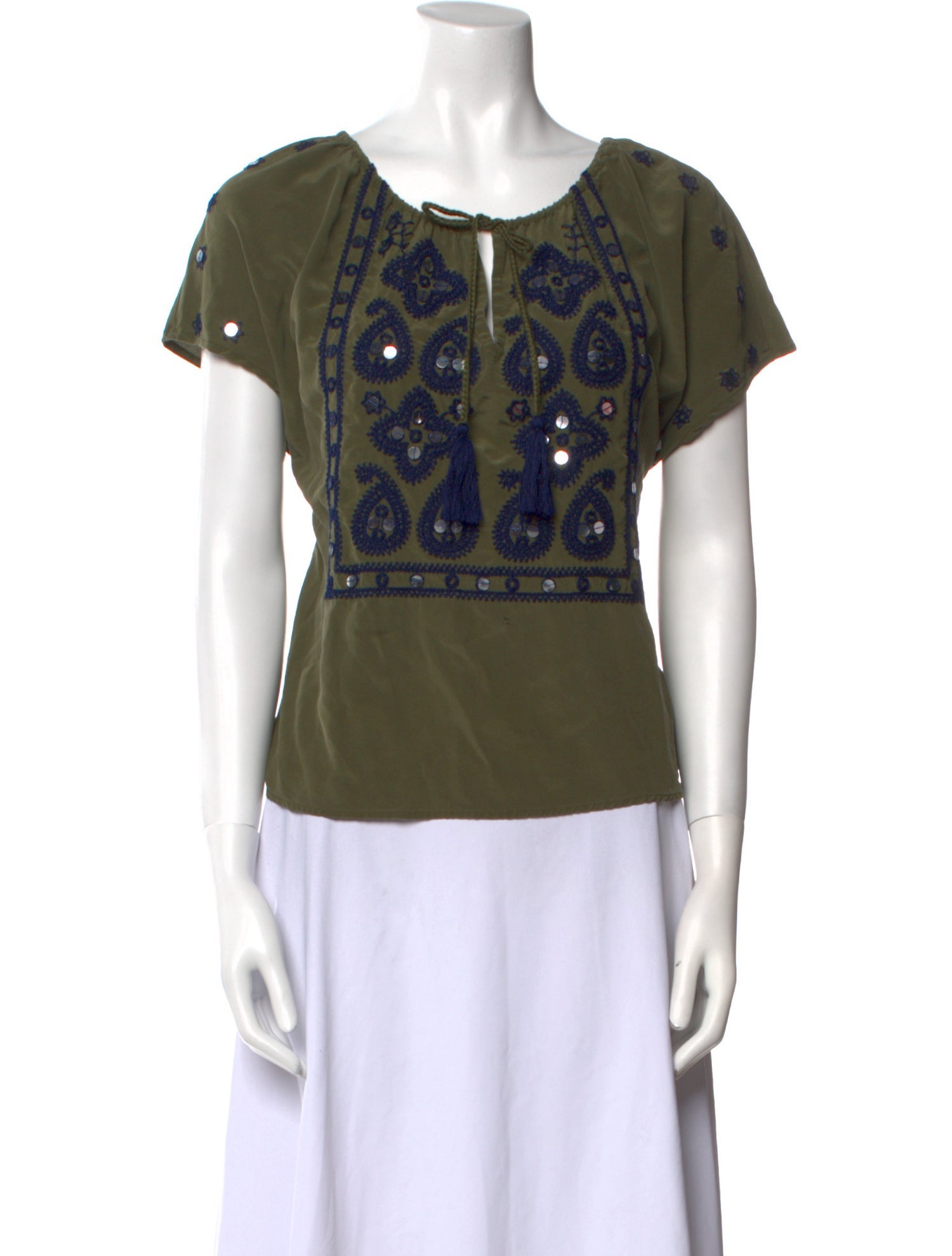 Tory Burch Silk Scoop Neck T-Shirt