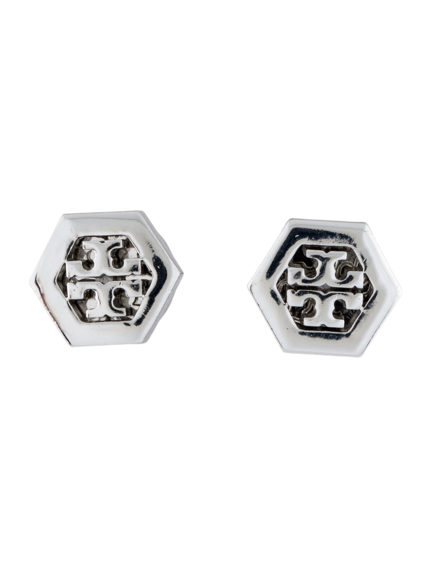 Tory Burch Hexagon Logo Stud Earrings