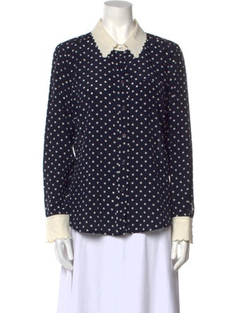 Tory Burch Silk Polka Dot Print Button-Up Top