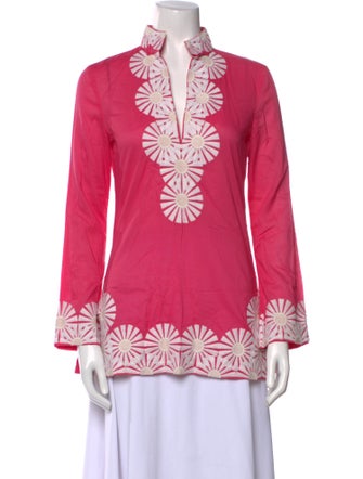 Tory Burch Floral Print Mock Neck Blouse
