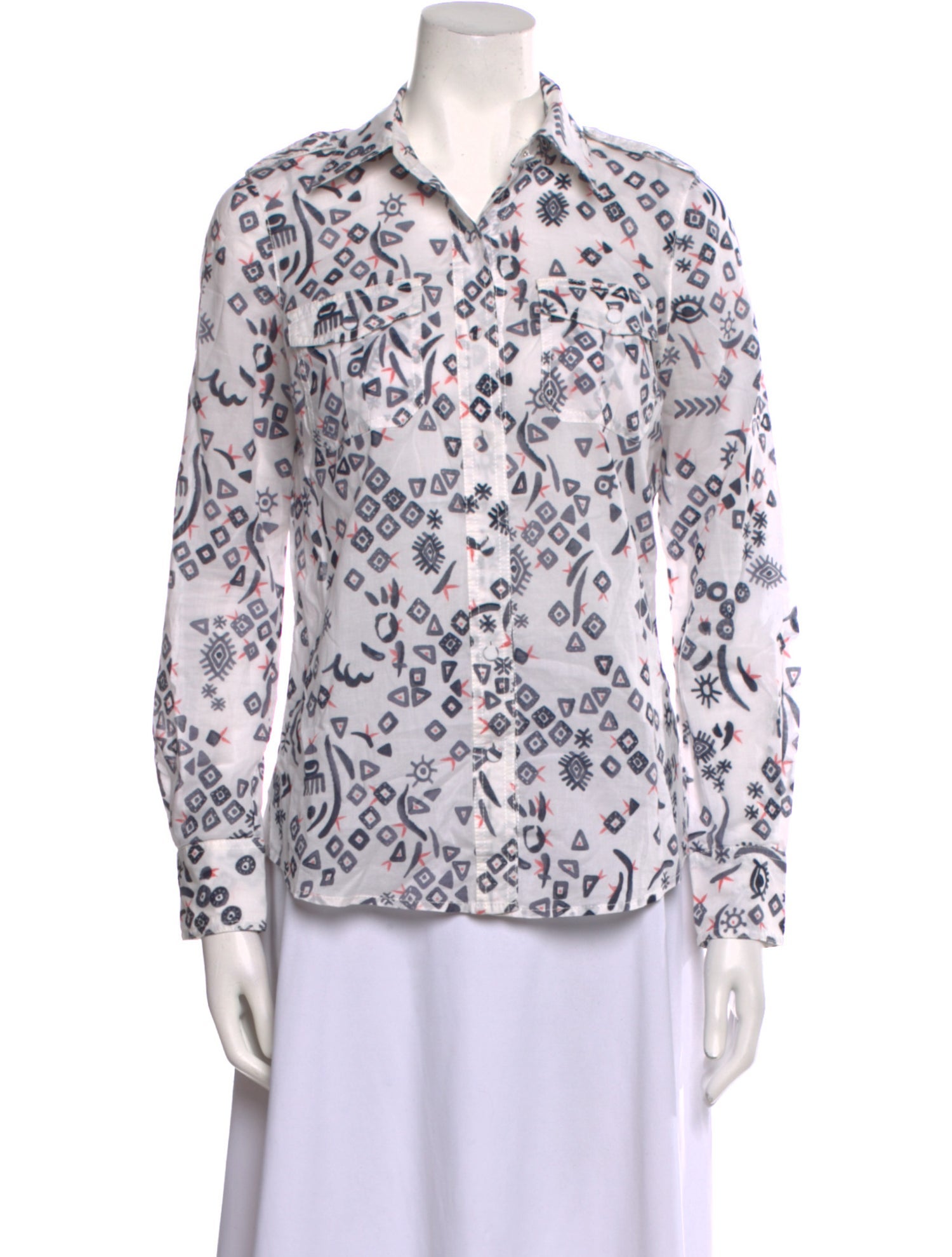 Tory Burch Printed Long Sleeve Button-Up Top