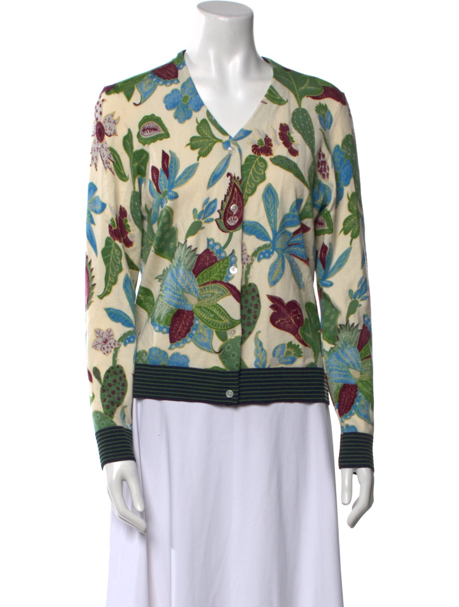 Tory Burch Floral Print V-Neck Sweater