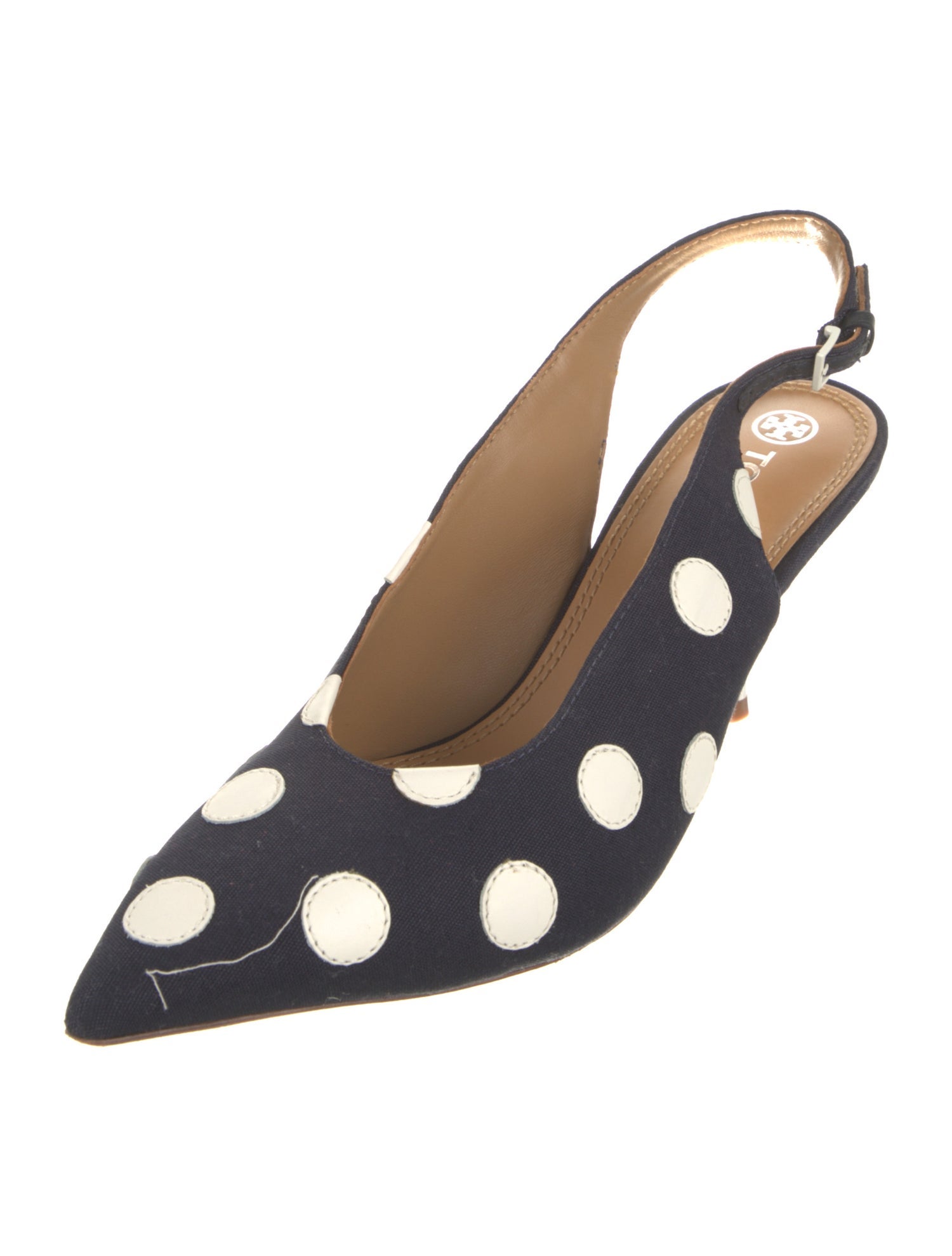 Tory Burch Canvas Polka Dot Print Slingback Pumps